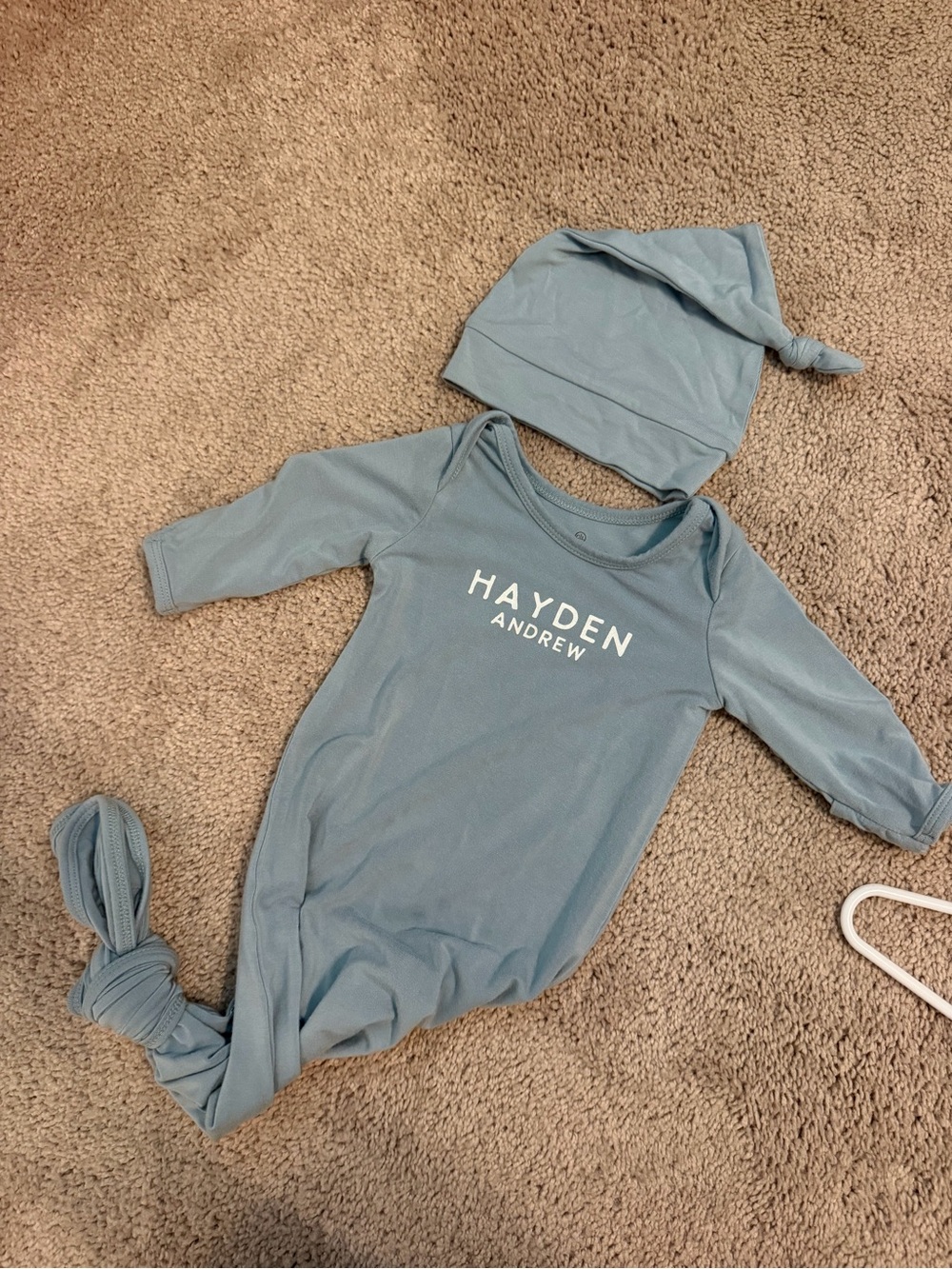 Caden Lane Dusty Blue Personalized Knot Gown & Hat